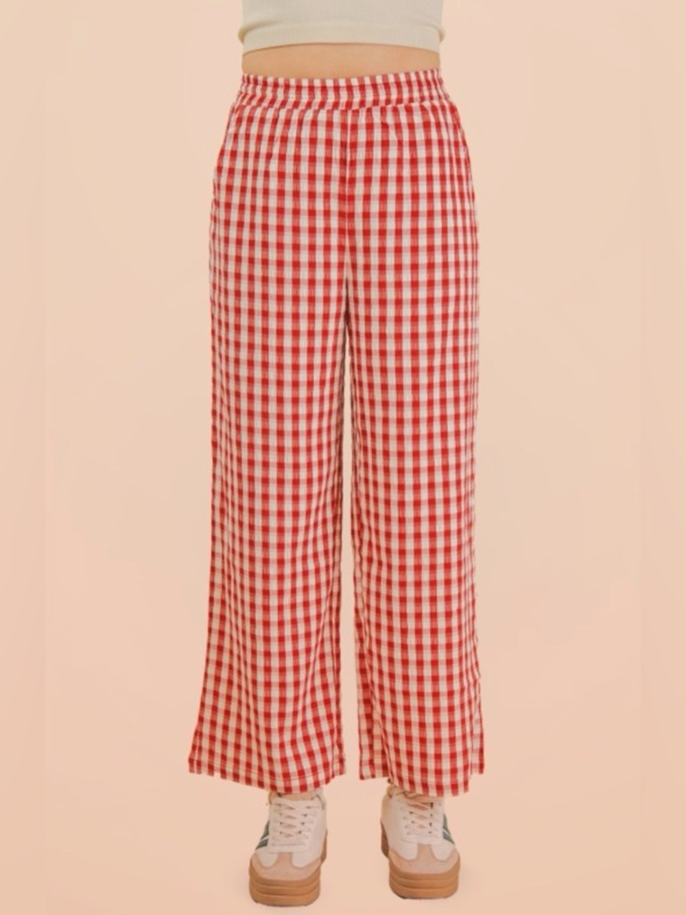226. Very J Red Gingham Wide-Leg Pants